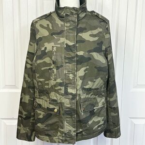 Love Tree Green & Brown Military Camo Print Full Zip Utility Jacket XL